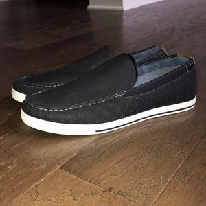 Black loafers with gunmetal stitching Aldo